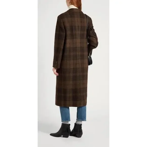 New Lauren Ralph Lauren Longline Plaid Wool Blend Reefer Coat Brown Plaid Sz 12 - Picture 2 of 11